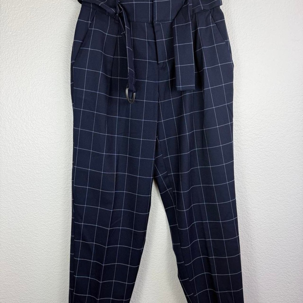 A New Day Navy Windowpane Plaid Paperbag Pants Size 2 - Picture 1 of 3